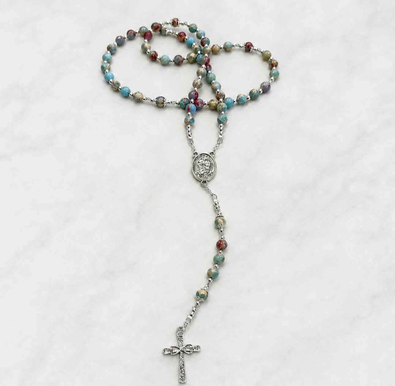 St. Charbel Aqua Marble Rosary