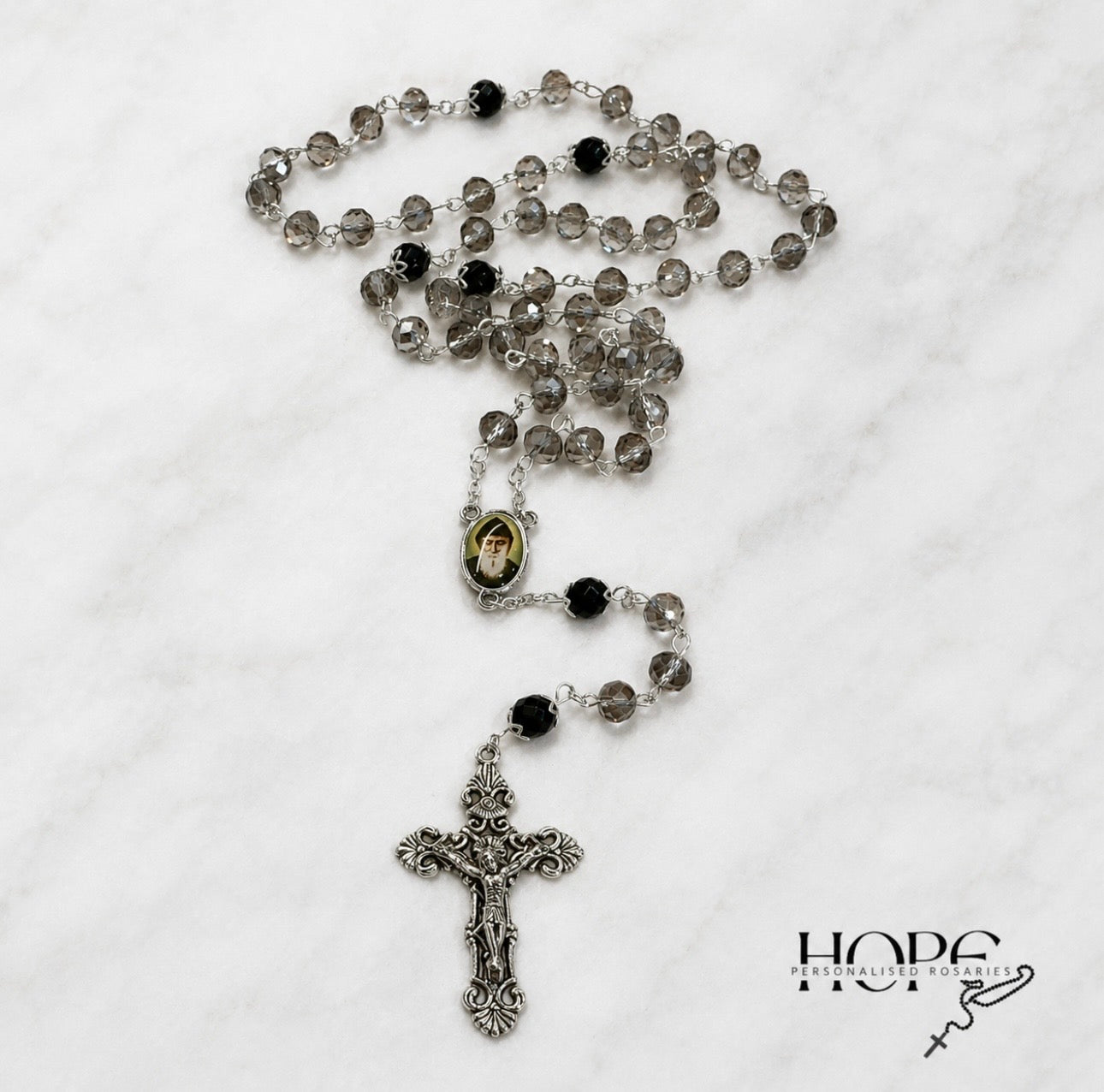 St. Charbel Smoky Crystal Rosary